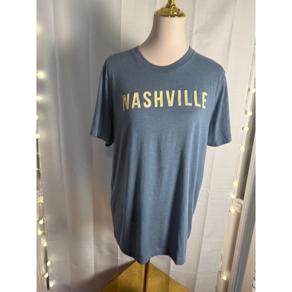 Nashville Graphic T-Shirt Blue With Gold Text Unisex Casual Crew Neck Cotton Ble
